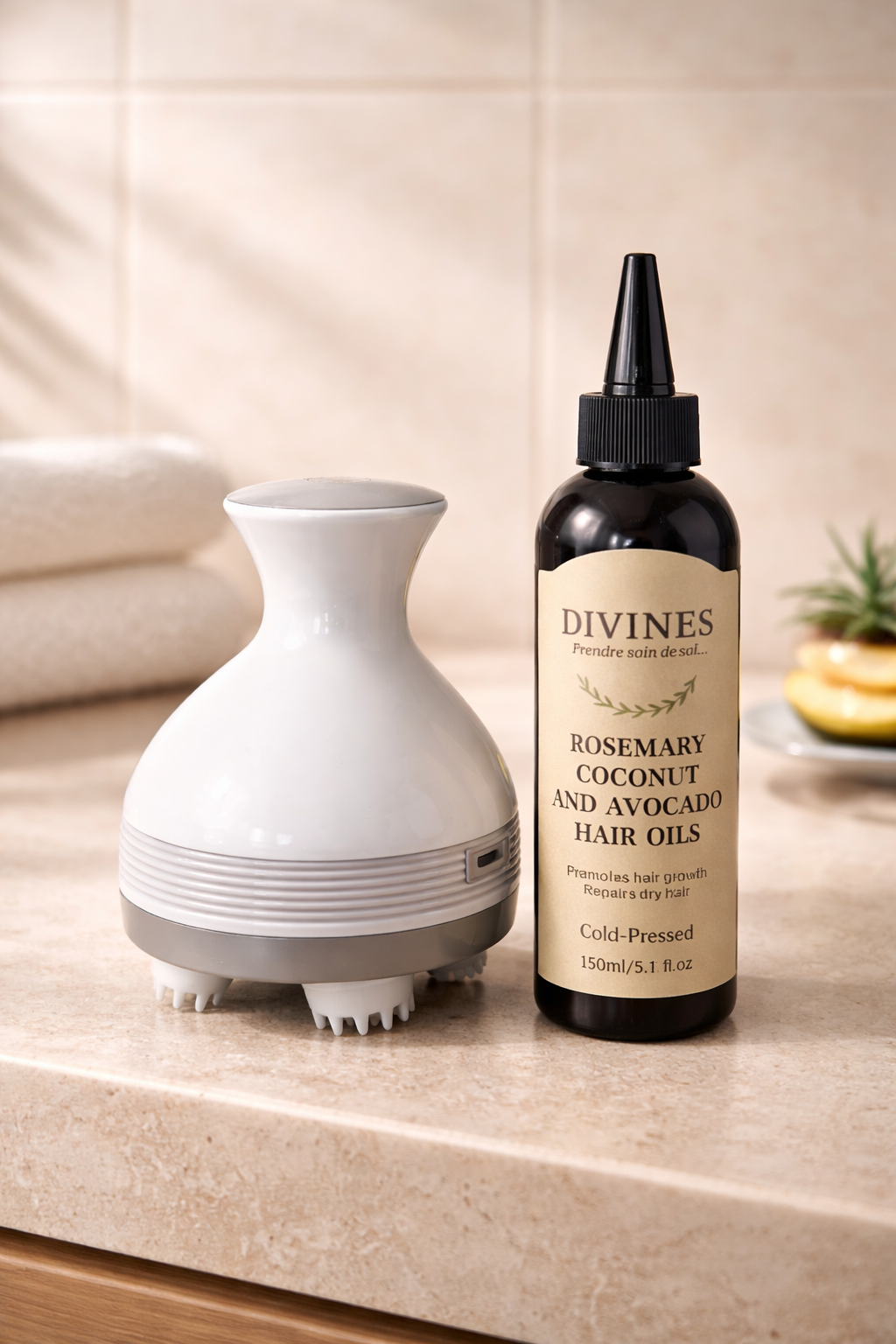 Duo Croissance Cheveux – Masseur & Huile Divines